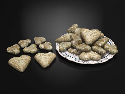 Heart Shaped Cookies on White Decorative Plate with Scattered Pieces 3d model