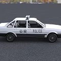 White Volkswagen Police Car With Emergency Lights And Public Security Markings
