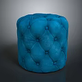 Elegant Blue Velvet Tufted Round Ottoman with Soft Texture and Button Design 3d model