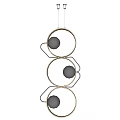 Modern Hanging Chandelier With Three Golden Sphere Lights And Circular Metal Frames