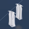 Two White Clothes Hanging On Clothesline Against Deep Blue Sky Background 3d model