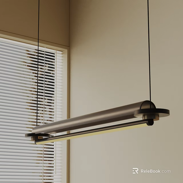 Modern Linear Pendant Light Hanging in Room With Window Blinds and Beige Wall 3d model 