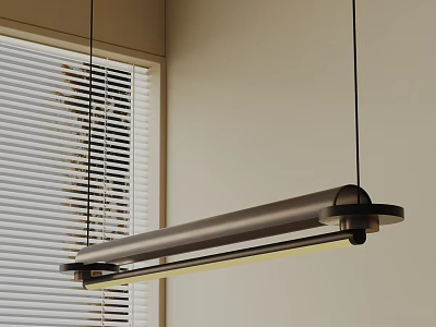 Modern Linear Pendant Light Hanging in Room With Window Blinds and Beige Wall 3d model