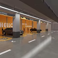 Indoor Parking Garage With B2 Level Sign Yellow Gray Flooring Blue Walls And Cars