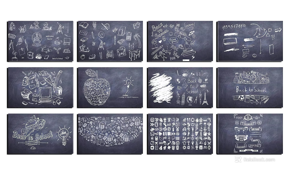 Chalkboard Style Wall Hangings With Hand Drawn Illustrations For Home Decor 3d model 