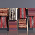 Multi tiered Wooden Display Shelves Showcasing Colorful Striped And Patterned Fabrics With Diverse Designs