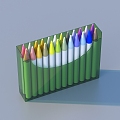 Pen Brush Colored Pen Stationery 3d model