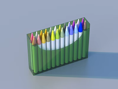 Vibrant Colored Pencils With Assorted Colors Arranged Neatly In Green Transparent Holder 3d model