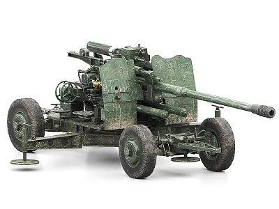 Vintage Military Artillery Gun Green Wheeled Design With Long Barrel And Mechanical Structure 3d model