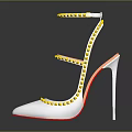 Fashionable Pink And White High Heels With Yellow Studs Pointed Toe And Ankle Straps