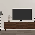 Modern Wooden TV Stand With TV Floor Lamp Vase And Record Player