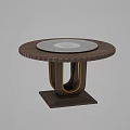 Round Wooden Dining Table With U Shaped Base And Central Glass Top Accents
