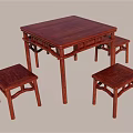 Solid Wood Tea Table And Chairs Set With Square Tabletop And Four Matching Stools 3d model