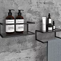 Modern Bathroom Accessories With Black Wall Mounted Shelves Toiletries And Towel