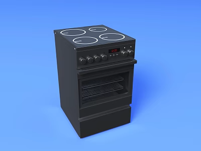 Black Electric Cooktop With Four Burners Oven And Control Knobs Kitchen Appliance 3d model