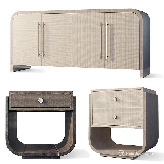 Modern Wooden Nightstand Designs With Drawers And Minimalist Metal Frame Details 3d model 