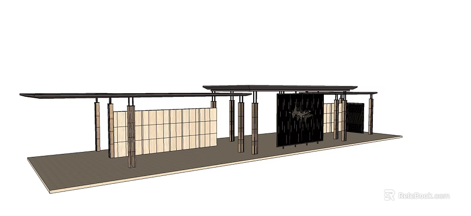 Pergola Structure With Roof Columns And Panel Screens Design 3d model 