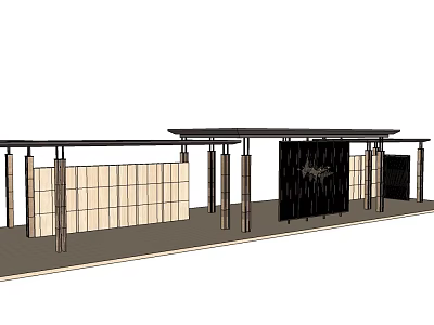 Pergola Structure With Roof Columns And Panel Screens Design 3d model