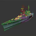 Detailed Blue Battleship Model Featuring Deck Turrets And Realistic Structural Design 3d model