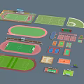 Detailed Sports Field 3D Models Including Track Football Basketball And Tennis Courts 3d model