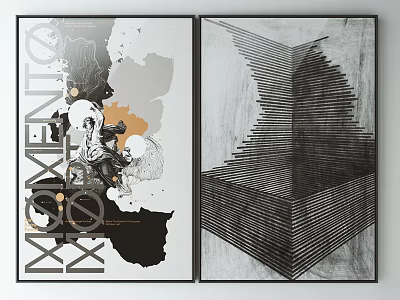Abstract Wall Art Prints With Geometric Lines And Colorful Abstract Design Elements 3d model