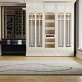 Luxurious White Wardrobe With Carved Patterns Glass Doors And Interior Lighting