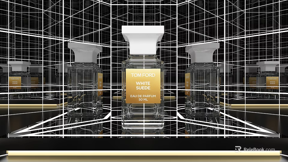 Tom Ford White Suede Eau de Parfum Perfume Bottle Display with Grid Structure 3d model