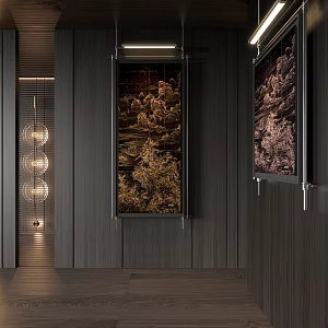 New Chinese Style Decorative Painting Hanging Painting Long Strip Hanging Painting 3d model