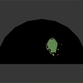 Cartoon Night Scene with Green Crescent Moon Stars and Green Spire Castle on Black Base