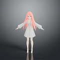 Game Movie Character With Pink Long Hair White Dress Arms Outstretched 3D Model Dark Background