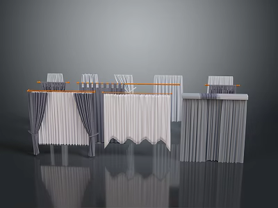 Elegant White Gray Curtain Drapes With Pleated Design For Home Interior 3d model