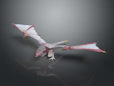 Fantasy Dragon With White And Red Wings In Flying Pose 3d model