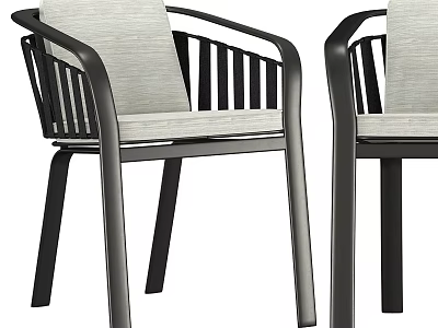 Modern Dining Chairs With Black Metal Frame And Gray Upholstered Seat And Slatted Backrest 3d model