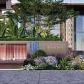 Feature Wall Design With Green Plants Colorful Flowers And Natural Stones Near Building Entrance