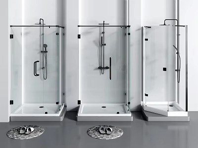 Modern Shower Sauna with Three Glass Enclosures and Slippers in Bathroom Design 3d model