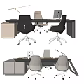 Modern Office Desk Interior Design With Ergonomic Chairs Task Lamp And Storage Cabinets 3d model