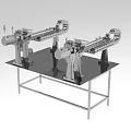 Industrial Mechanical Equipment With Dual Conveyor Tracks And Metal Workbench Structure