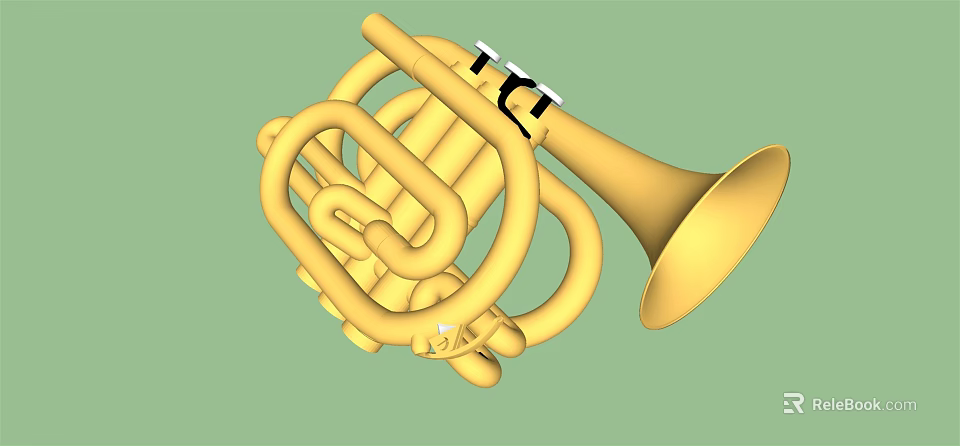 Golden Brass French Horn Musical Instrument With Coiled Design And Bell 3d model 