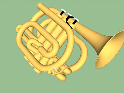 Golden Brass French Horn Musical Instrument With Coiled Design And Bell 3d model