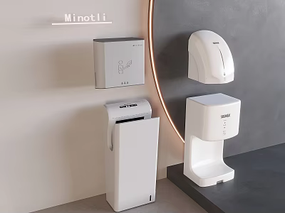 Minotii White Modern Public Facilities With Hand Sanitizer Dispensers And Waste Bins 3d model