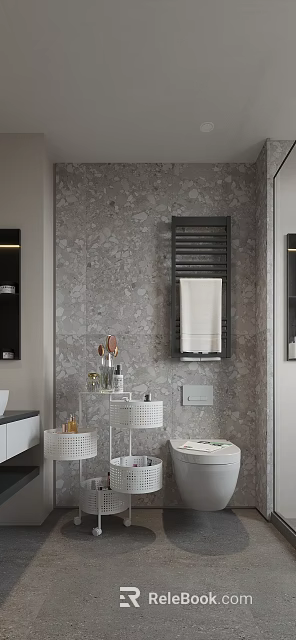 Modern Bathroom Cabinet With Marble Wall Mounted Towel Rack And Toiletries Storage 3d model 