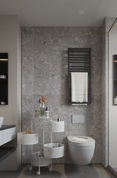 Modern Bathroom Cabinet With Marble Wall Mounted Towel Rack And Toiletries Storage 3d model