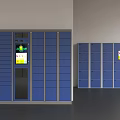 Modern Blue Metal Storage Lockers With Multiple Compartments And Digital Screens