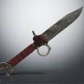 Handcrafted Vintage Knife Featuring Textured Blade Red Wrapped Handle And Ring Pommel 3d model