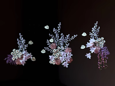 Decorative Floral Arrangements With Purple White Pink Flowers And Buds 3d model