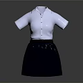 Light Blue Short Sleeve Shirt with Dark Gray Pleated Skirt and Belt