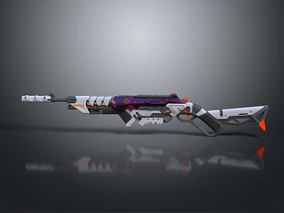 Futuristic Gun With Purple White And Orange Colorful Modern Sleek Design 3d model