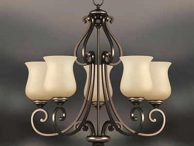 Classic Style Ornate Metal Chandelier with White Frosted Glass Shades and Curved Detailing 3d model