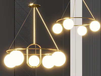 Modern Gold Metal Chandelier With Round Illuminated Bulbs In Interior Design 3d model