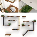 Wooden Wall Mounted Cat Furniture Set With Multi Level Platforms And Green Plants